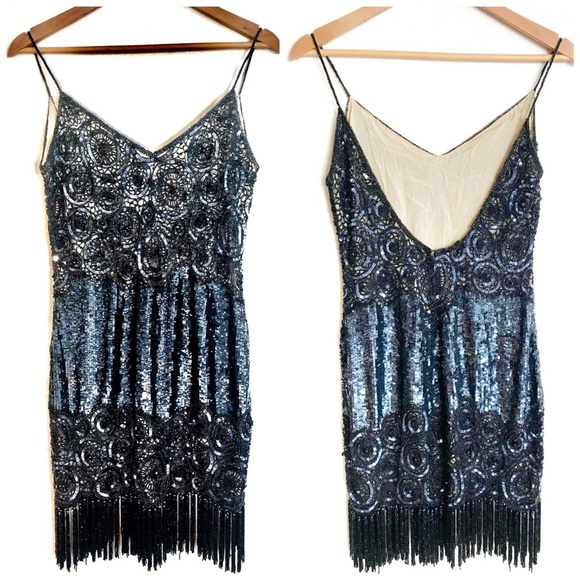 NAEEM KHAM RIAZEE Embellished 100% Silk Art Deco Fringe Dress - Picture 6 of 6